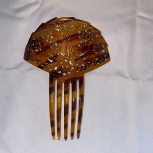 Vintage Art Deco Spanish Hair Comb Tortoise Shell Antique Hair Accessory Brown